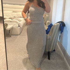 White Fox Boutique Silver skirt and top set